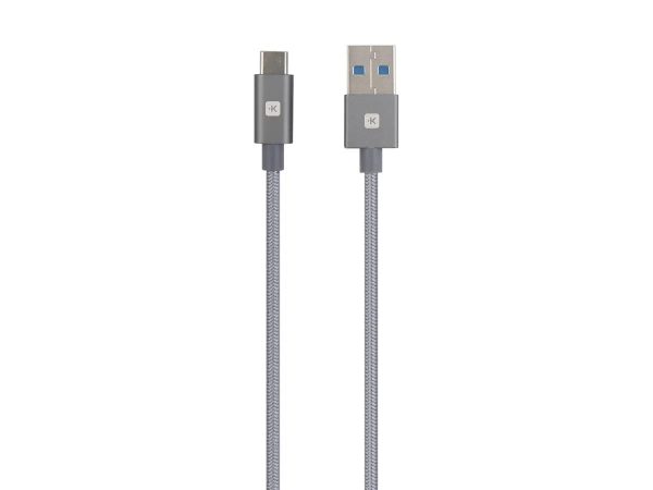 Кабел Skross, USB-A - USB-C, Метална оплетка, 1.20 м, Сив 1