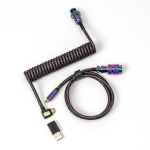 Кабел за клавиатура Keychron Colorful Premium Coiled Angled, USB-C - USB-C, Rainbow Plated Black 1