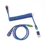 Кабел за клавиатура Keychron Colorful Premium Coiled Cable, USB-C - USB-C, Rainbow Blue 1