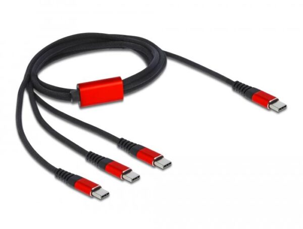 Кабел за зареждане Delock 3 в 1, USB-C - 3 x USB-C, 1м, Черен/Червен 1