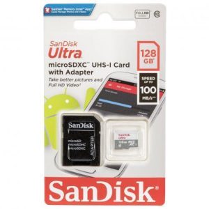 Карта памет SANDISK Ultra microSDHC UHS-I, 128GB, Class 10, 100Mb/s, Адаптер 1