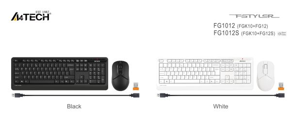 Комплект клавиатура и мишка A4TECH Fstyler FG1012, Безжичен, Бяла 5
