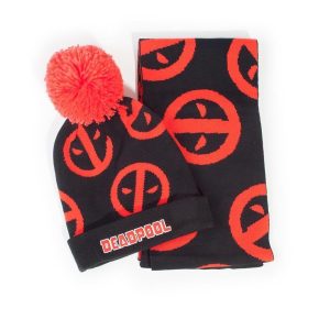 Комплект шал и шапка DIFUZED Deadpool, Symbol, Черен/Червен 1