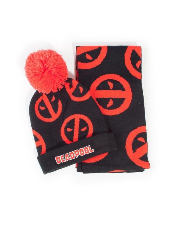 Комплект шал и шапка DIFUZED Deadpool, Symbol, Черен/Червен 1