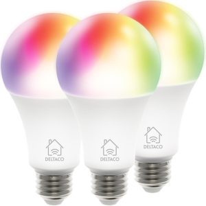 Комплект смарт RGB крушки DELTACO SH-LE27RGB, Е27, WiFI 2.4GHz, 9W, 810lm, Димираща, Бяла, 3 бр. 1