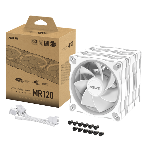 Комплект Вентилатори 3в1 ASUS PRIME MR120 ARGB Reverse White Edition 8