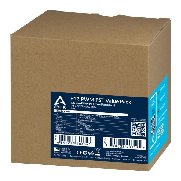 Комплект вентилатори ARCTIC F12 PWM, 120 мм, 5 броя, Черен 4