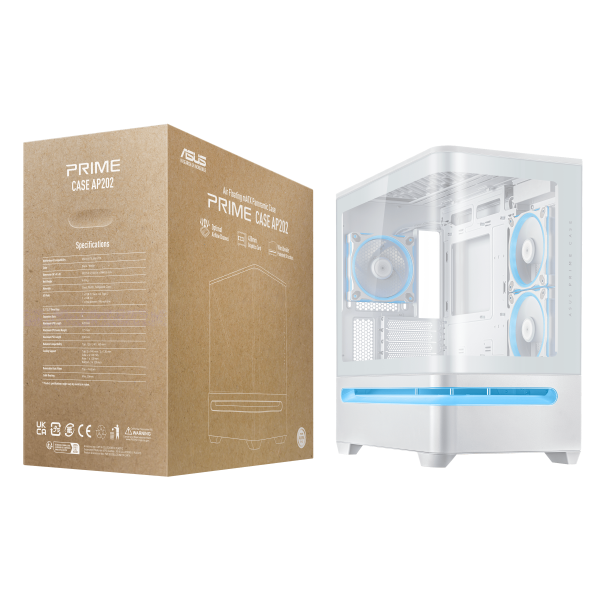 Кутия ASUS Prime AP202 ARGB mATX + 3 ARGB Вентилатора - White 17
