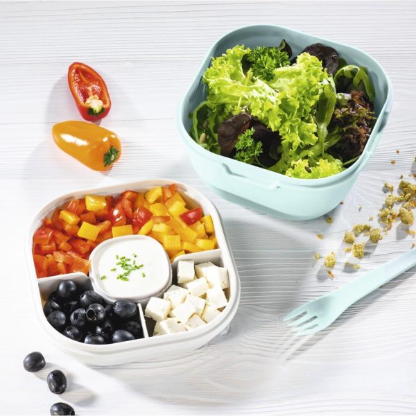 Кутия за храна Xavax To Go, 3 отделения, прибори,дресинг, пастелно синьо 6