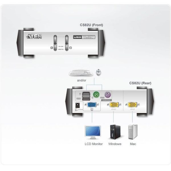 KVMP превключвател, ATEN CS82U, 2-портов, PS/2-USB VGA 4
