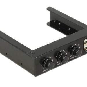 Метален панел 3.5" DeLock, 2 x USB 2.0, Контролер за вентилатори 1