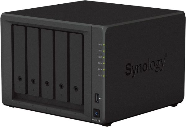 Мрежов сторидж Synology DS1522+, За 5 диска, До 108TB, RAM 8GB, 4xГигабит, USB 3.2 Gen 1 2