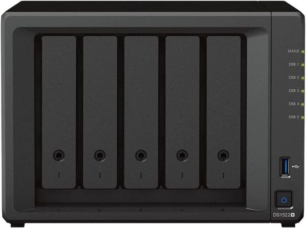 Мрежов сторидж Synology DS1522+, За 5 диска, До 108TB, RAM 8GB, 4xГигабит, USB 3.2 Gen 1 6