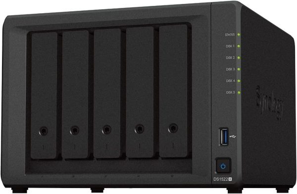 Мрежов сторидж Synology DS1522+, За 5 диска, До 108TB, RAM 8GB, 4xГигабит, USB 3.2 Gen 1 7
