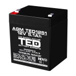 Оловна батерия TED ELECTRIC AGM, 12V, 5Ah, 90/ 70/ 10 1mm, Терминал 2 1