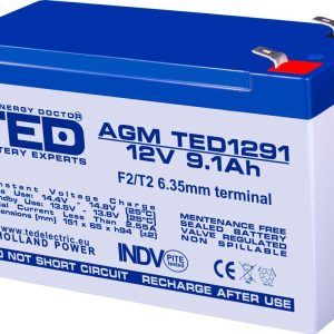 Оловна батерия TED ELECTRIC, AGM, 12V, 9Ah , 151/ 65/ 94 mm, Терминал2 1