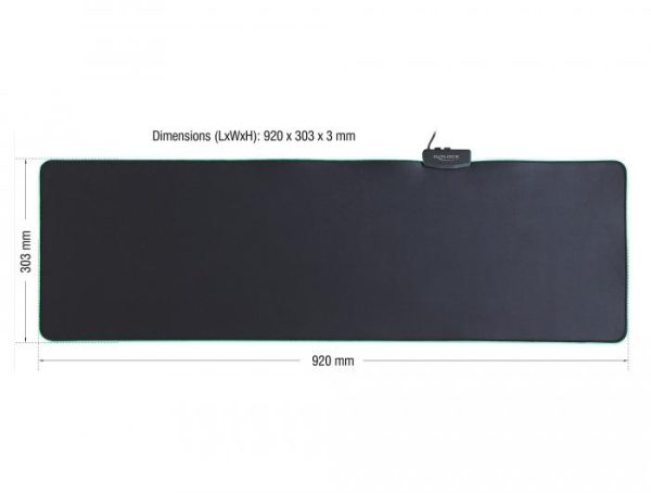 Пад за мишка Delock, 920 x 303 x 3 mm, RGB, Черен 2