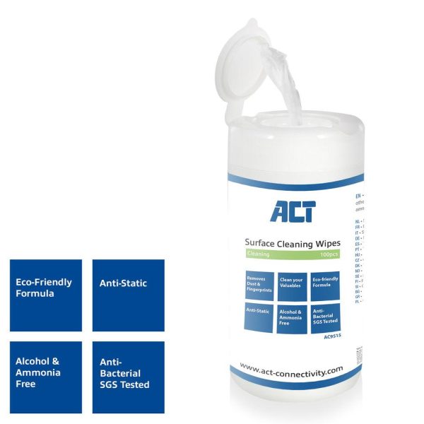 Почистващи кърпи ACT AC9515, За клавиатури, LCD монитори, 100 бр. 4