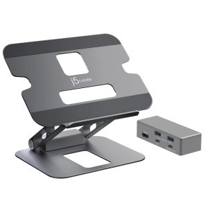 Поставка за лаптоп с докинг станция j5create JTS327, до 16", USB-C, 4K 1