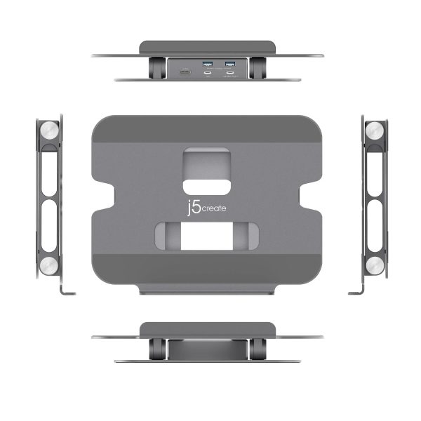 Поставка за лаптоп с докинг станция j5create JTS327, до 16", USB-C, 4K 3