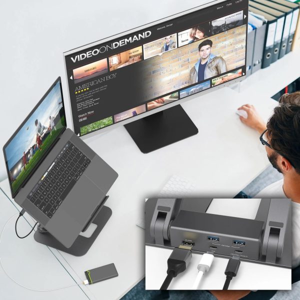 Поставка за лаптоп с докинг станция j5create JTS327, до 16", USB-C, 4K 4