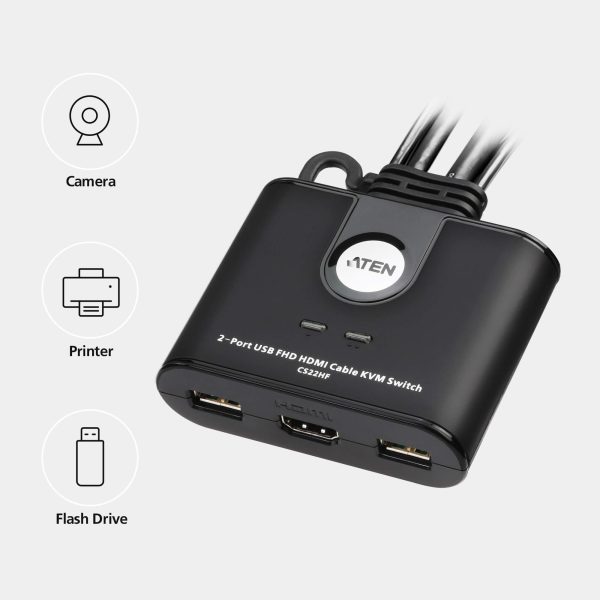Превключвател KVM ATEN CS22HF, Дву портов USB HDMI 2