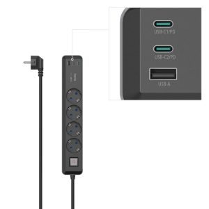 Разклонител, 4-гнезда, USB-C/A 65 W, PD, HAMA-223189 1