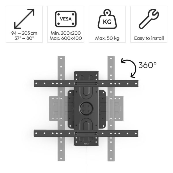 Стенна стойка за TV HAMA, 203 см (80"), 360 °, до 50 кг, 220857 5