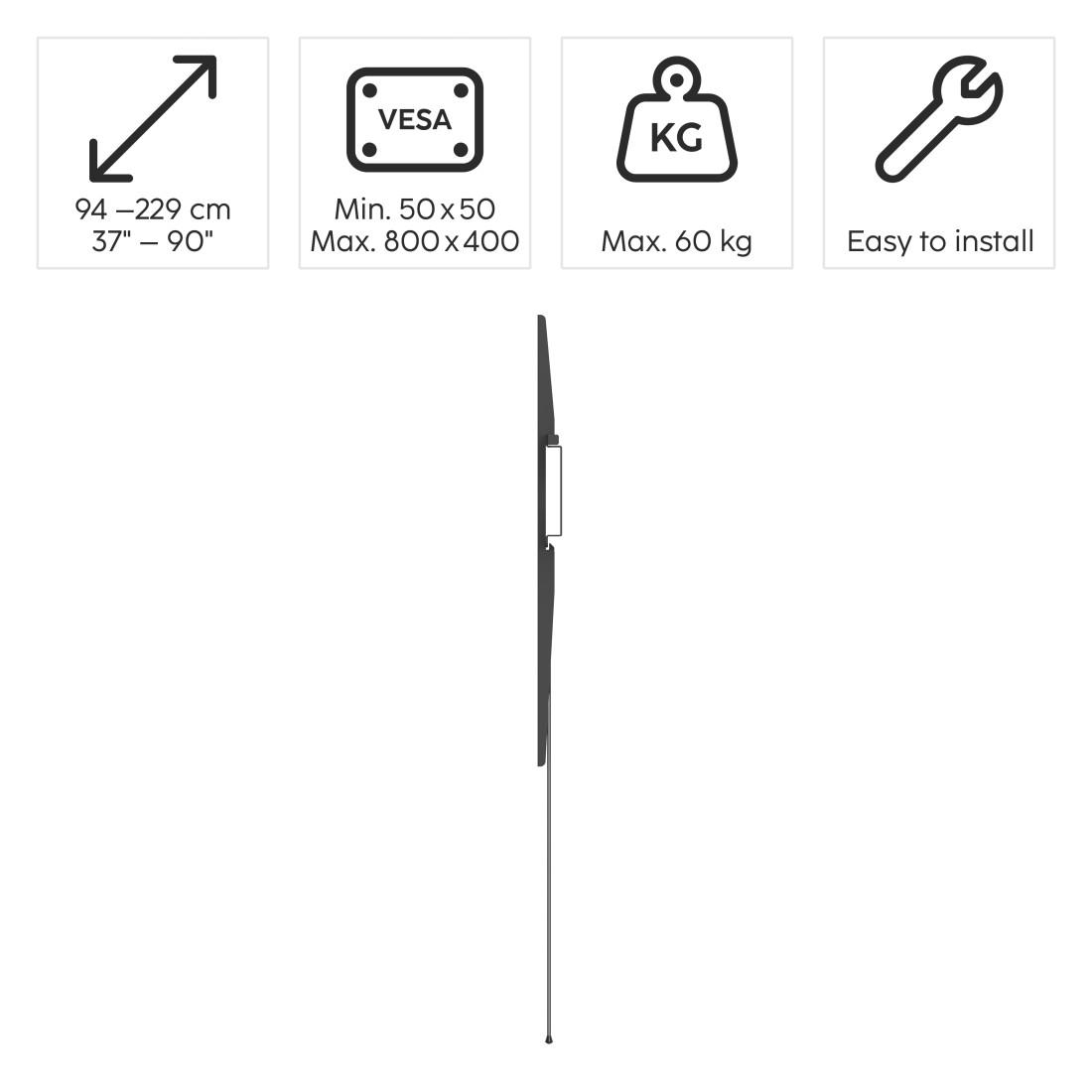 Стенна стойка за TV HAMA, 229 см (90") до 60 кг, 220815 8