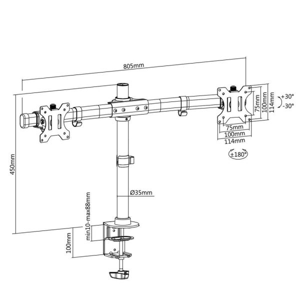 Стойка за 2 мониторa ACT AC8315, за бюро, Регулируема, 27", 10 кг, Черна 8