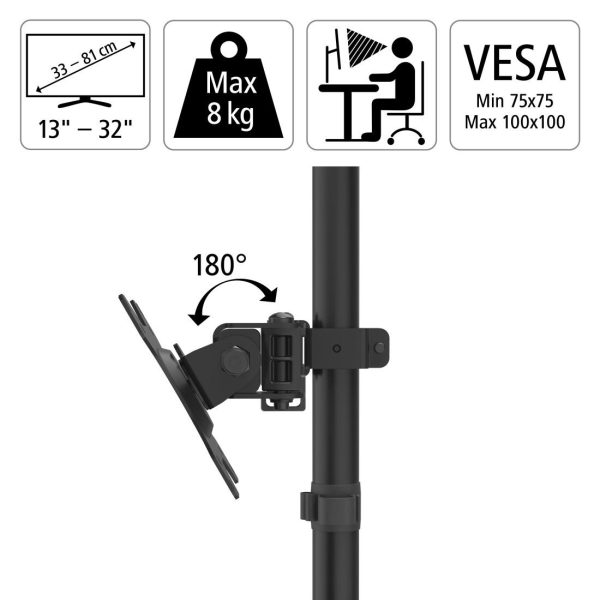 Стойка за 2 монитора за бюро HAMA Регулируема, 13" - 32", 8 кг, Swivel/Tilt, Черна 6