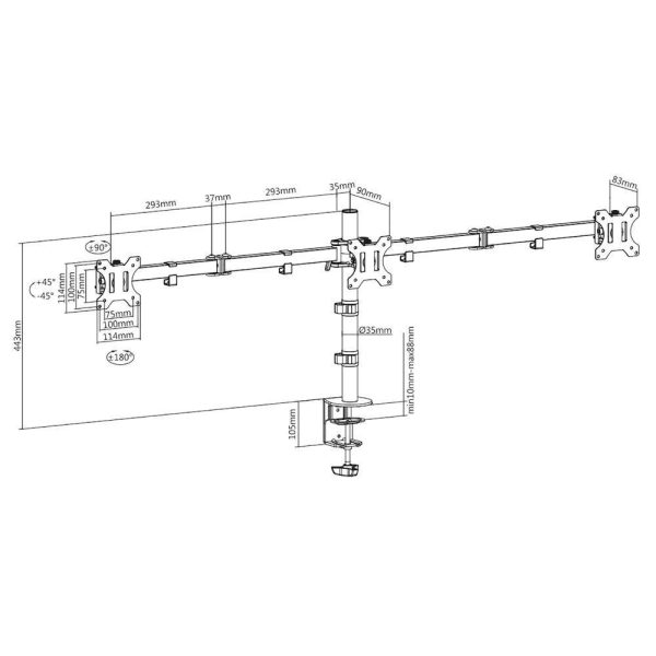 Стойка за 3 мониторa ACT AC8303, За бюро, Регулируема, 27", 21 кг, Черна 5