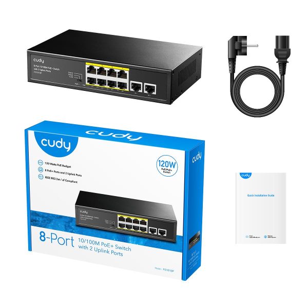 Суич Cudy FS1010P, 8 портов, 10/100, PoE+ Switch 120W, 2 x Uplink порта 5