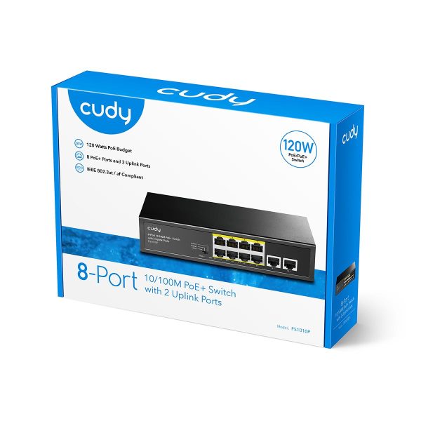 Суич Cudy FS1010P, 8 портов, 10/100, PoE+ Switch 120W, 2 x Uplink порта 6