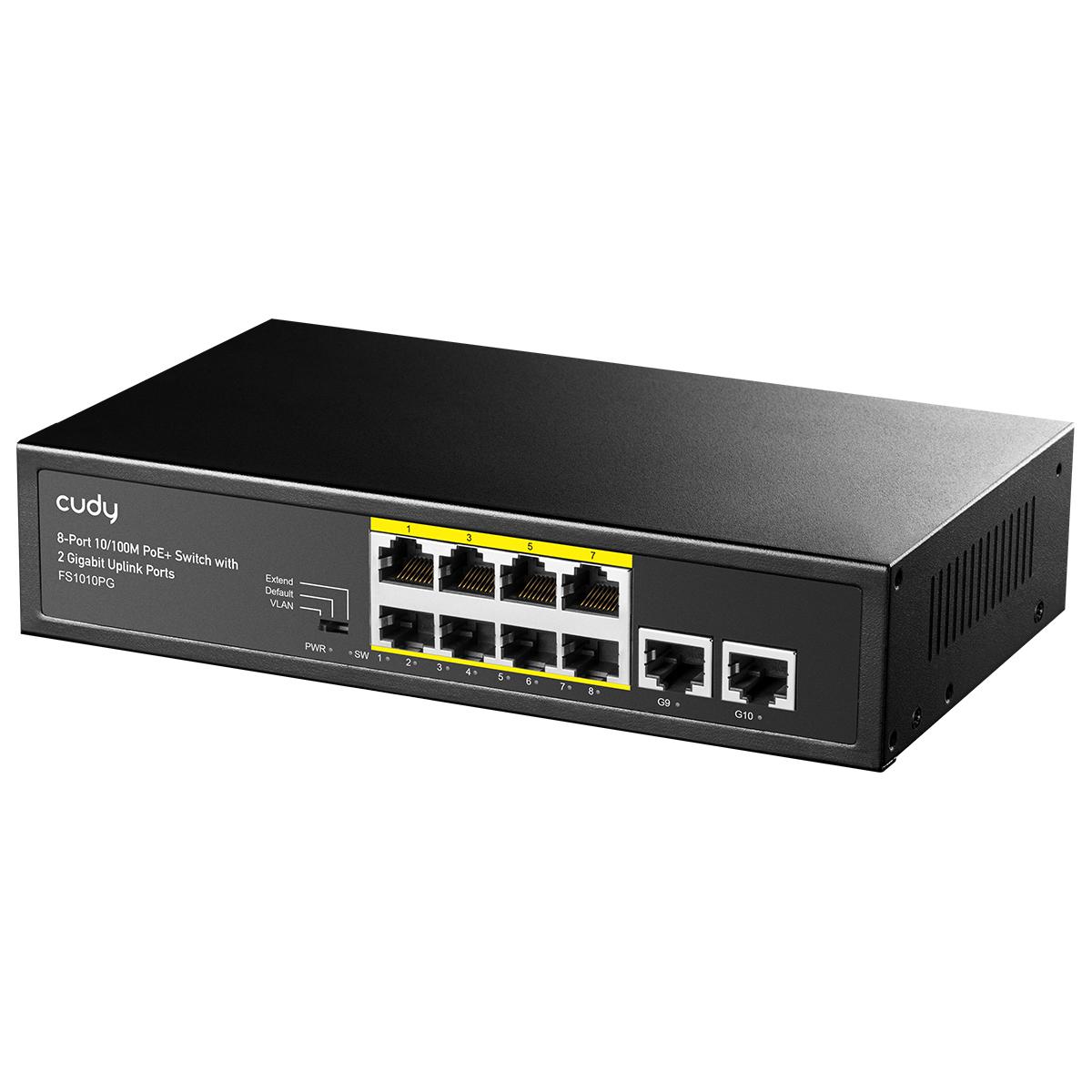 Суич Cudy FS1010PG, 8 портов, 10/100, PoE+ Switch 120W, 2 x Uplink порта 10/100/1000 1