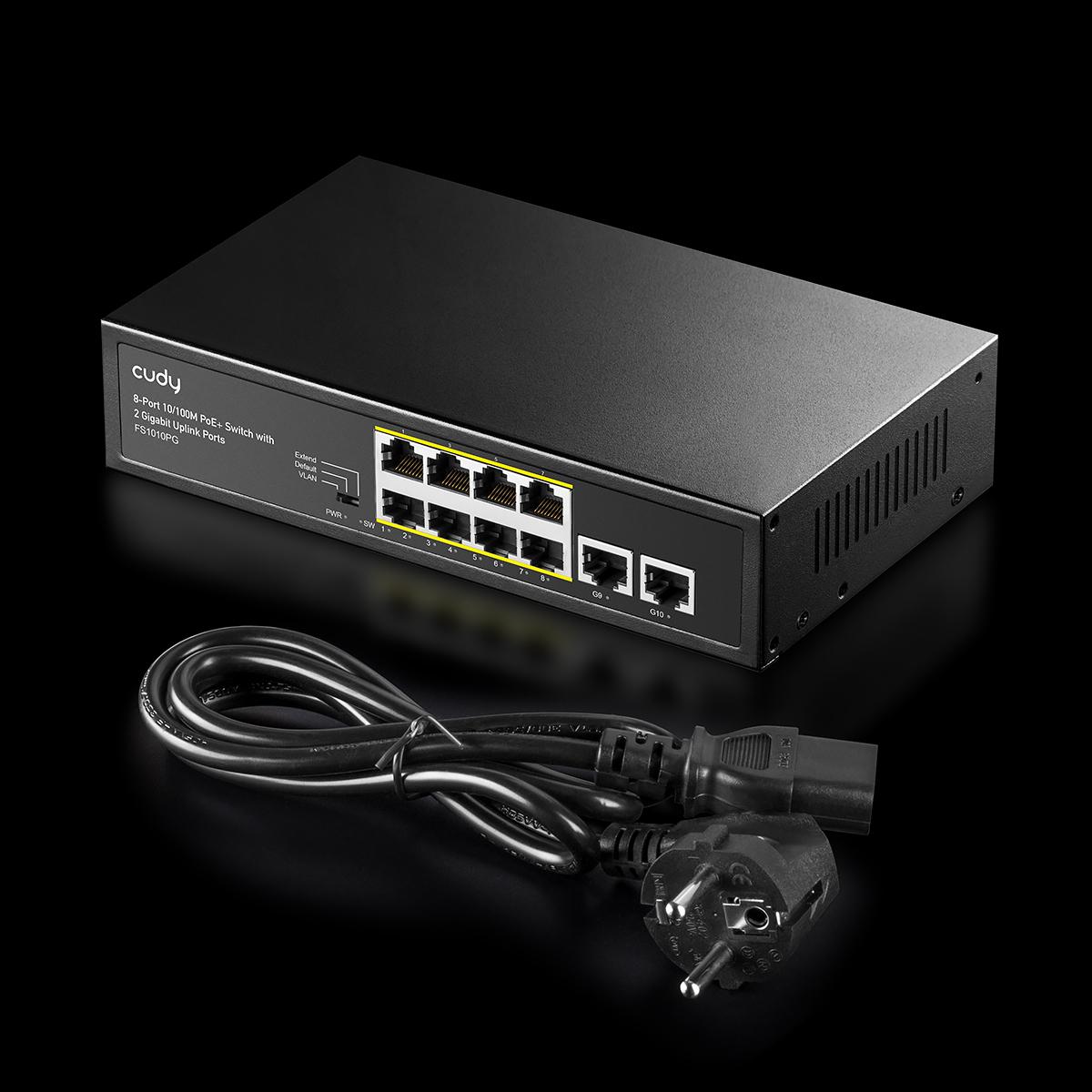 Суич Cudy FS1010PG, 8 портов, 10/100, PoE+ Switch 120W, 2 x Uplink порта 10/100/1000 3