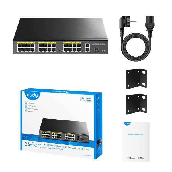 Суич Cudy FS1026PS1, 24 x 10/100 PoE+ Switch 2 x Gigabit порта, 1 x SFP Slot 4