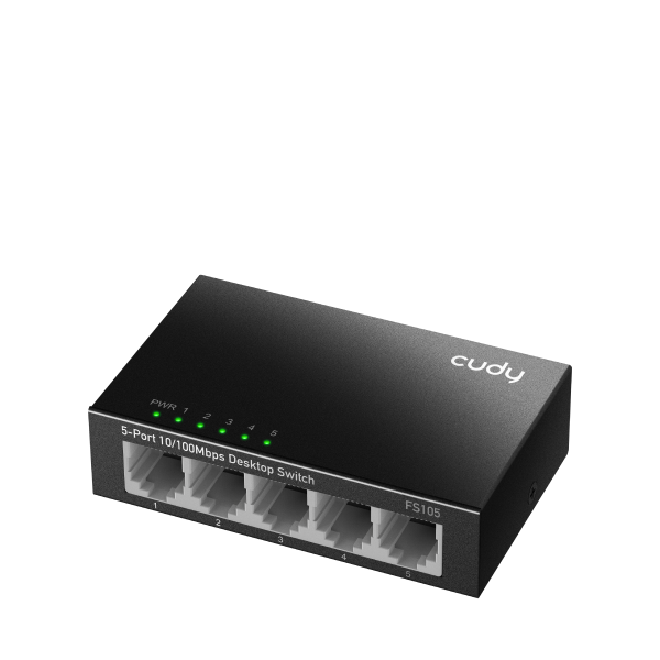 Суич Cudy FS105, 5-портов 10/100 Mbps RJ 45, Метален корпус, Черен 2