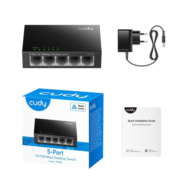 Суич Cudy FS105, 5-портов 10/100 Mbps RJ 45, Метален корпус, Черен 3