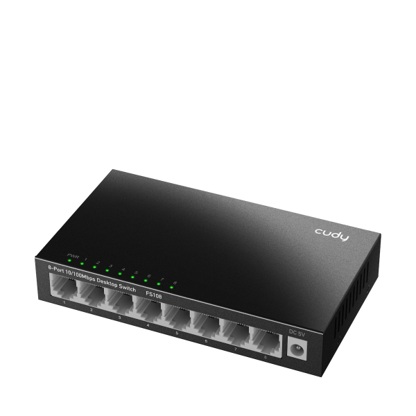Суич Cudy FS108, 8-портов 10/100 Mbps RJ 45, Метален корпус, Черен 2