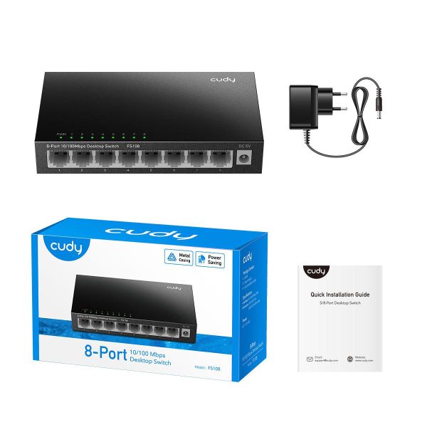 Суич Cudy FS108, 8-портов 10/100 Mbps RJ 45, Метален корпус, Черен 3