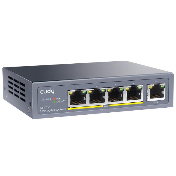 Суич Cudy GS1005P, 5 портов, 10/100/100, PoE+ Switch 60W, Uplink порт 2