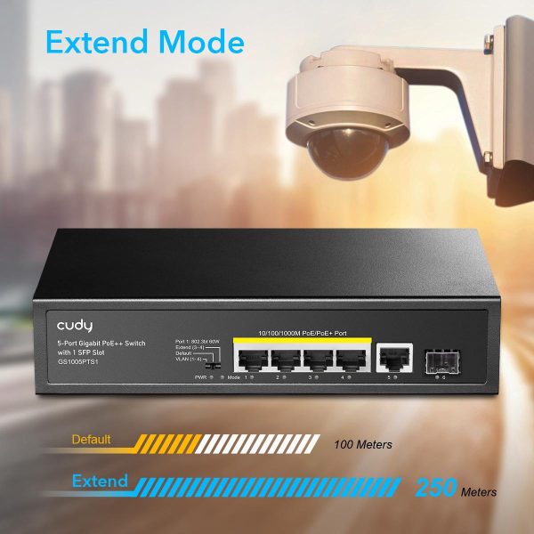 Суич Cudy GS1005PTS1, 5 портов, 10/100/1000, PoE+ Switch 120W, 1 SFP Slot 5