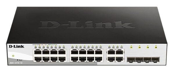 Суич D-Link DGS-1210-16/E, 16-портов 10/100/1000 Gigabit Smart Switch including 4 Combo 1000BaseT/SFP, управляем, за монтаж в шкаф 1