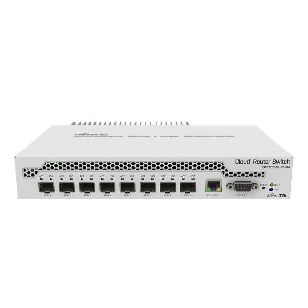Суич MikroTik CRS309-1G-8S+IN, LAN 1 x Gigabit Ethernet ports, 8 x SFP+ 10Gbps, PoE in 1