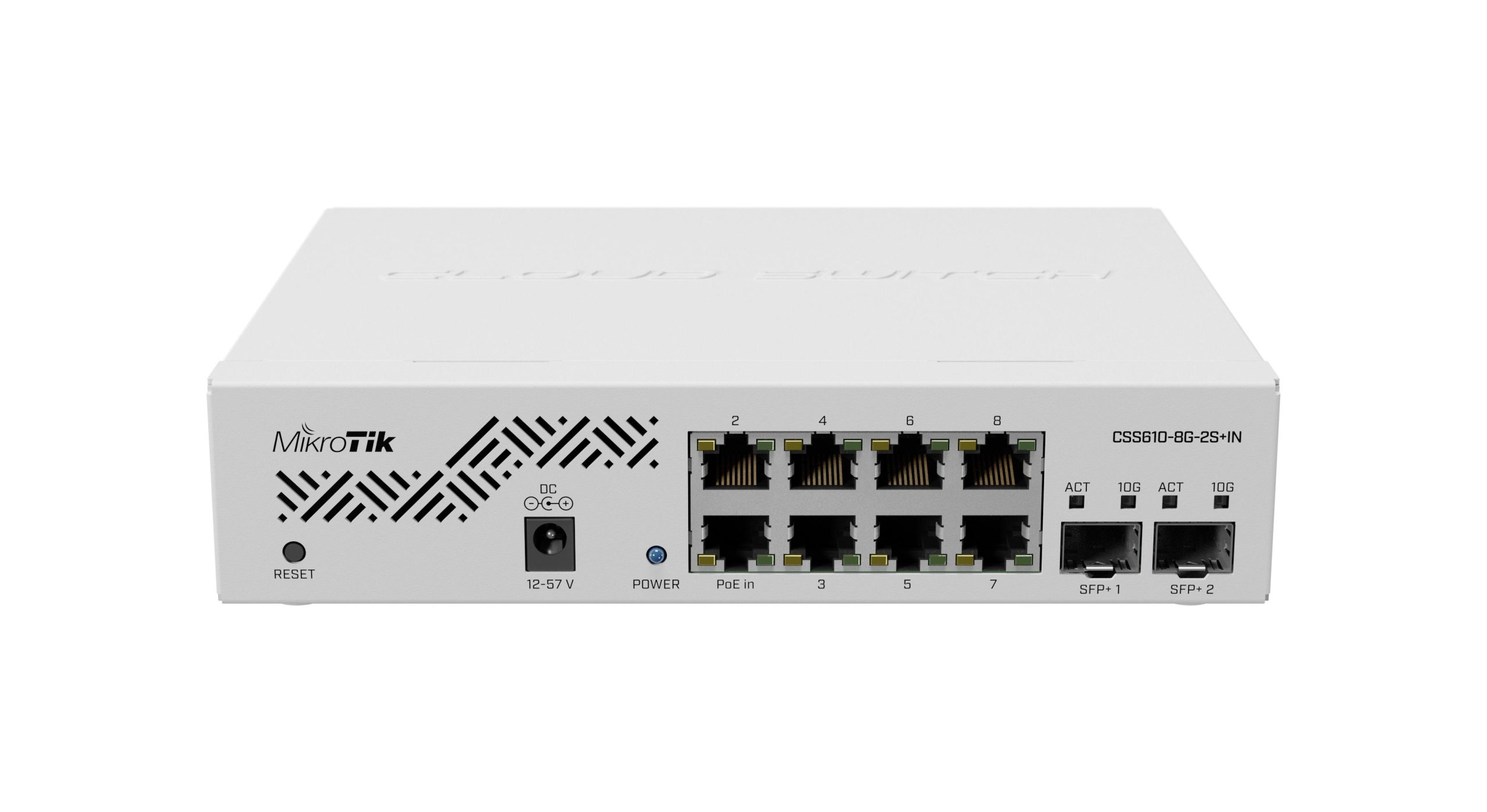 Суич MikroTik CSS610-8G-2S+IN, 8 x Gigabit Ethernet ports, 2 x SFP, PoE in 2