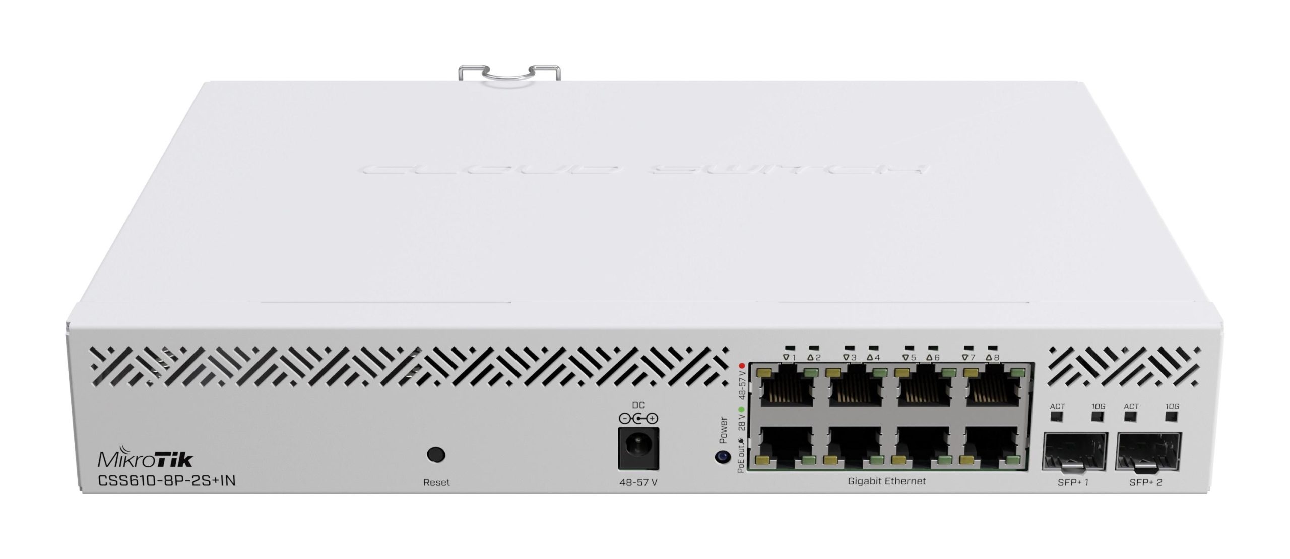 Суич MikroTik CSS610-8P-2S+IN, 8 x Gigabit Ethernet ports, 2 x SFP 2