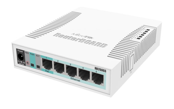 Суич MikroTik RB260GS CSS106-5G-1SR2, 10/100/1000Mbit, 128 KB, PoE, SwOS 1