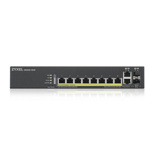 Суич ZyXEL GS-2220-10HP, 10 портов Layer2+, 8x Gigabit PoE + 2x Gigabit combo (RJ45/SFP), управляем 2