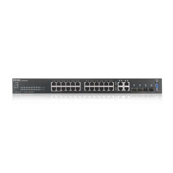 Суич ZyXEL GS-2220-28, 24 портов Layer2+, 24x Gigabit + 4x Gigabit combo (RJ45/SFP), управляем 2